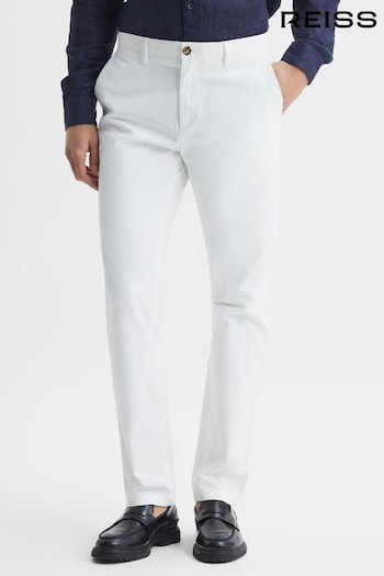Reiss White Pitch Slim Fit Washed Cotton Blend Chinos (D80815) | £88