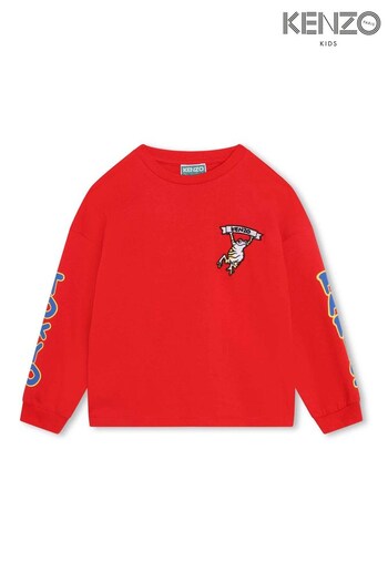 Kenzo Kids Red Frog Logo Long Sleeve T-Shirt (D80849) | £66 - £78