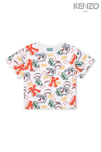 KENZO KIDS White Tiger Team All Over Logo T-Shirt (D80850) | £78 - £93