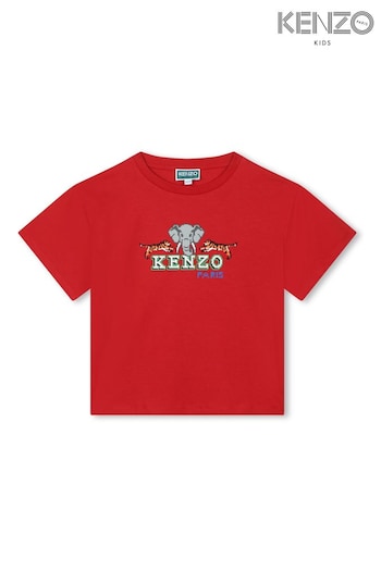 Kenzo Kids Red Elephant Logo T-Shirt (D80852) | £61 - £71