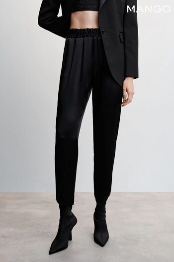Mango Black Satin Trousers With Elastic Waist (D80875) | £50