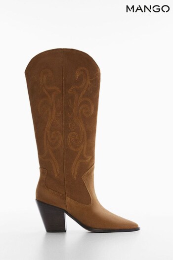 Mango Cowboy Leather Brown Boots (D80881) | £100