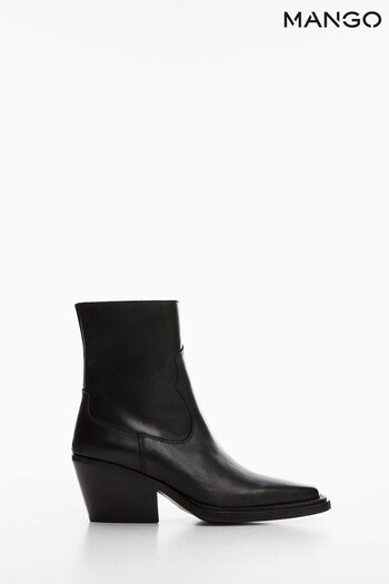 Mango Black Leather Cowboy Ankle Boots (D80894) | £110