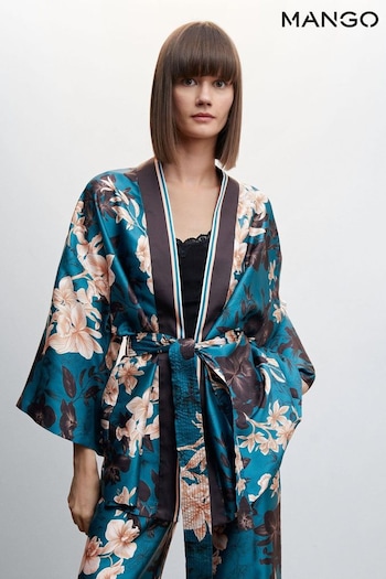 Mango Blue Floral Kimono With Bow Closure (D80895) | £80