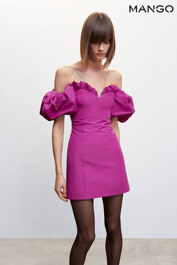 Mango Purple Puffed Sleeves Short Dress (D80896) | £100
