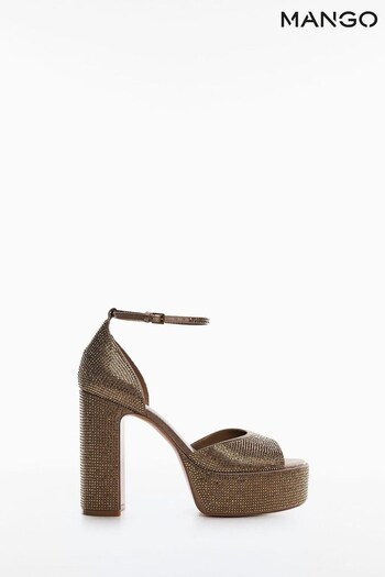 Mango Gold Heeled Sandals With Strass Strap (D80914) | £80