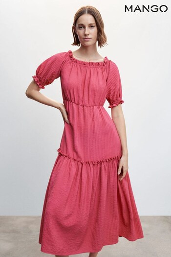 Mango Pink Puffed Sleeves Texture Dress (D80956) | £50
