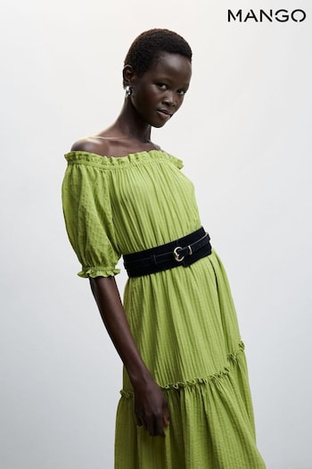 Mango Green Puffed Sleeves Texture Dress (D80957) | £50