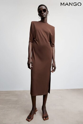 Mango Brown Short Sleeves Dress With Shoulder Pads (D81024) | £50
