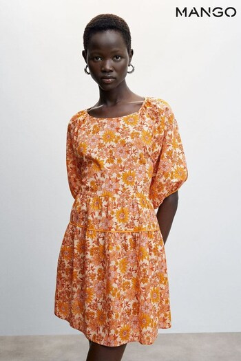 Mango Orange Floral Print Dress (D81031) | £46