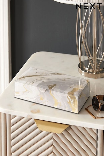 Gold Marble Effect Glass Jewellery Box (D81127) | £18