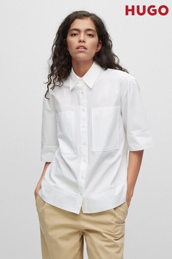 HUGO White Relaxed Fit Chest Pockets Blouse (D81177) | £129