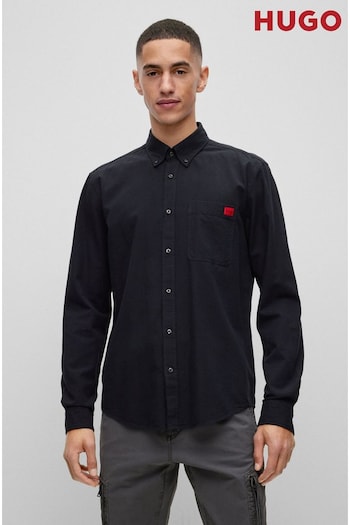 HUGO Black Square Logo Buttondown Long Sleeve Shirt (D81200) | £79