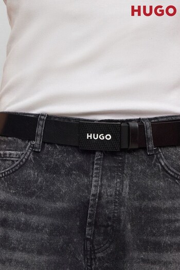 HUGO Gilao Logo Buckle Black Leather Belt (D81236) | £59