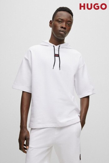 HUGO White Relaxed Fit Short Sleeve Overhead Hoodie (D81258) | £89