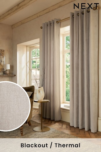 Natural Matte Chenille Blackout/Thermal Eyelet Curtains (D81294) | £85 - £175