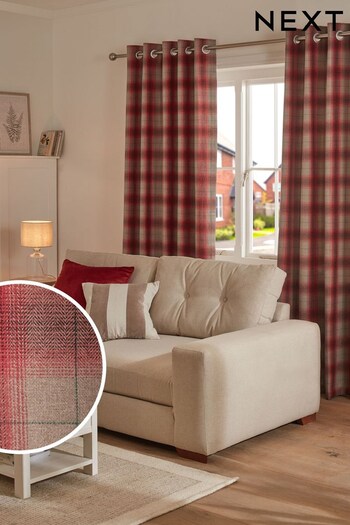 Red Traditional Check Lined Eyelet Curtains (D81300) | £80 - £160