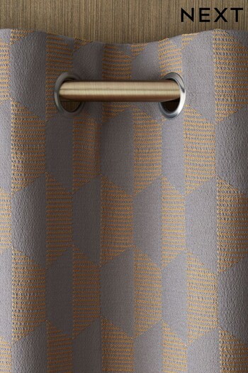 Bronze Geometric Eyelet Lined Curtains (D81303) | £45 - £120