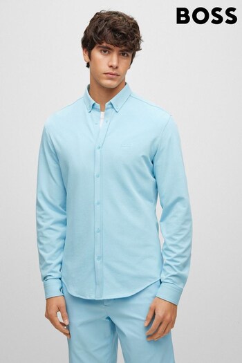 BOSS Light Blue Soft Stretch Cotton Jersey Long Sleeve Shirt (D81376) | £99