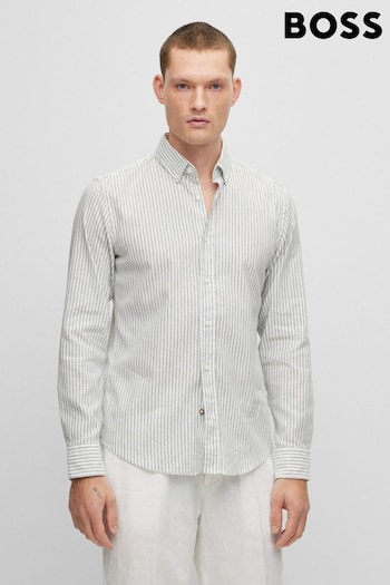 BOSS Green Fine Stripe Cotton & Linen Blend Long Sleeve Shirt (D81435) | £99