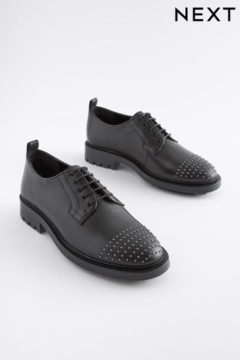Black Forever Comfort® Leather Studded Toe Lace-Up Shoes (D81477) | £49