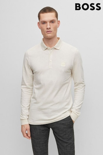 BOSS Cream Passerby Long Sleeve Polo Shirt (D81541) | £89