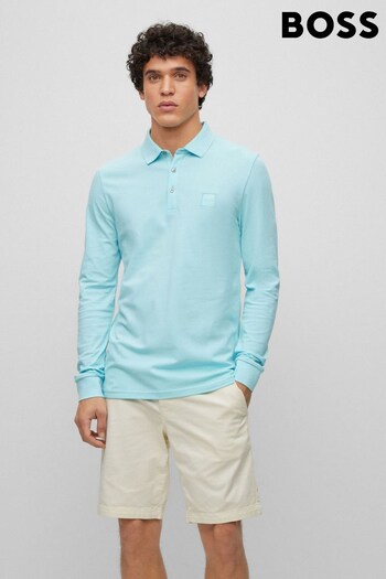 BOSS Light Blue Passerby Long Sleeve Polo Shirt (D81587) | £89
