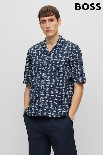 BOSS Navy Blue Lars Palm Tree Resort Shirt (D81615) | £89