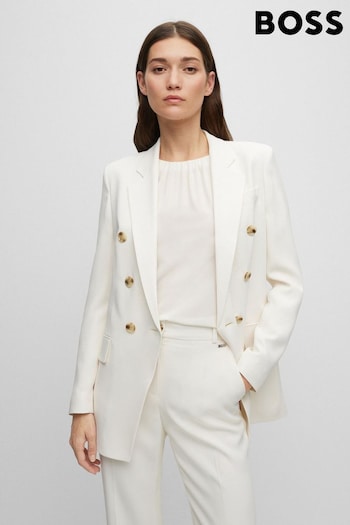 HUGO White Regular Fit Double Breasted Blazer Jacket (D81675) | £389