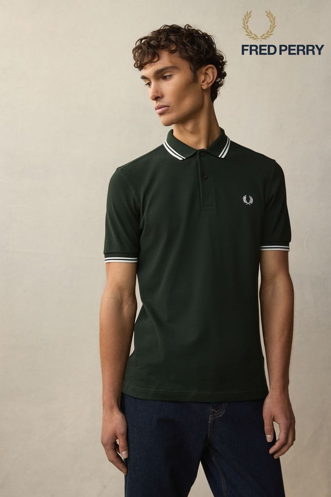 Buy Men s Fred Perry Green Polo Shirts Tops Online Next UK
