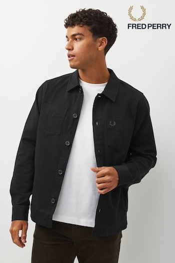 Fred Perry Black Twill Shacket Overshirt (D81951) | £130