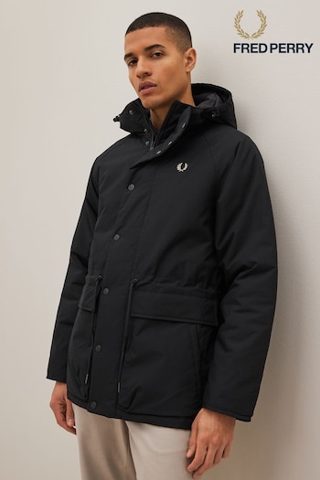 Fred Perry Padded Hooded Black Jacket (D81954) | £250