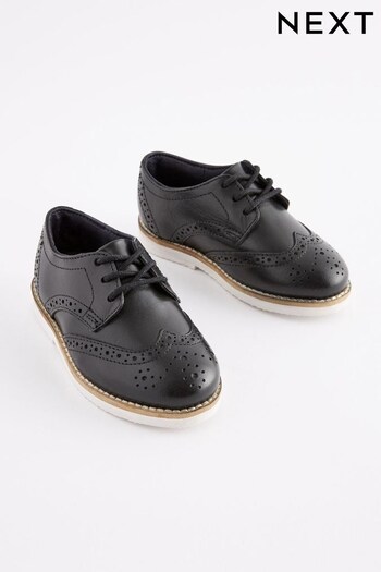 Black/White Standard Fit (F) Leather Brogue sandals Shoes (D82239) | £28 - £32
