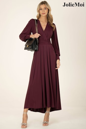 Jolie Moi Red Rashelle Jersey Long Sleeve Maxi Dress (D82256) | £95