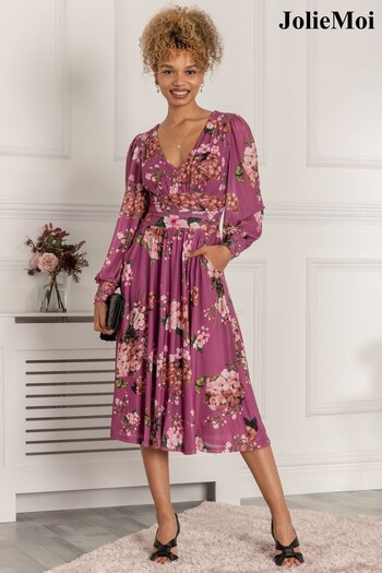 Jolie Moi Purple Phoebe Long Sleeve Mesh Dress (D82264) | £65