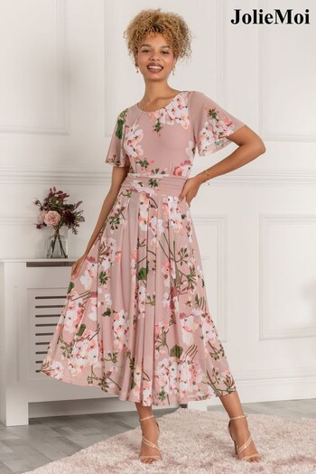 Jolie Moi Pink Mabelle Flare Sleeve Mesh Maxi Dress (D82268) | £75