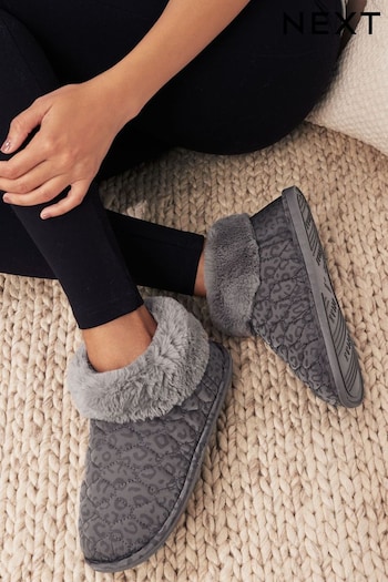Grey Quilted Boot Slippers (D82287) | £20