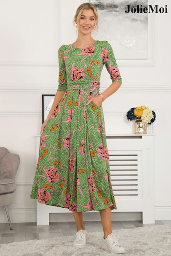 Jolie Moi Green Kimberly Jersey 3/4 Sleeve Maxi Dress (D82336) | £85