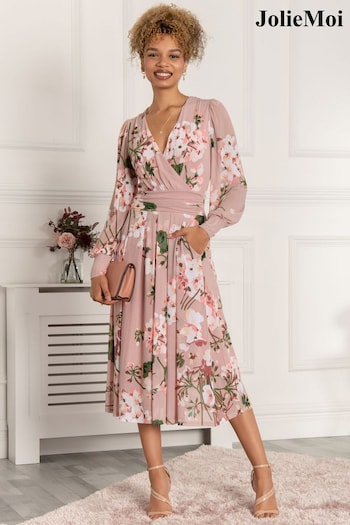 Jolie Moi Pink Maaike Long Sleeve Mesh Dress (D82344) | £65