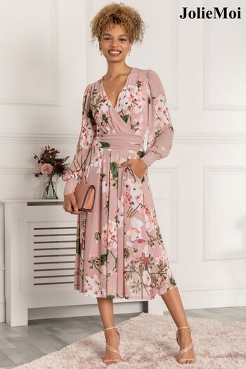 Jolie Moi Pink Maaike Long Sleeve Mesh Dress (D82344) | £65