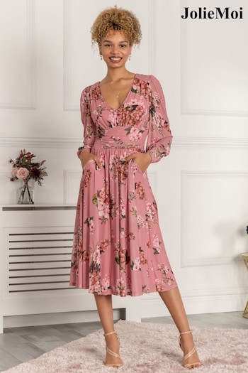 Jolie Moi Pink Phoebe Long Sleeve Mesh Dress (D82345) | £65