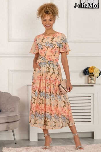 Jolie Moi Pink Reagan Floral Print Chiffon Dress (D82346) | £60