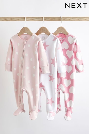 Pink/White the Two Way Zip Sleespuits 3 Pack (0-3yrs) (D82362) | £17 - £19