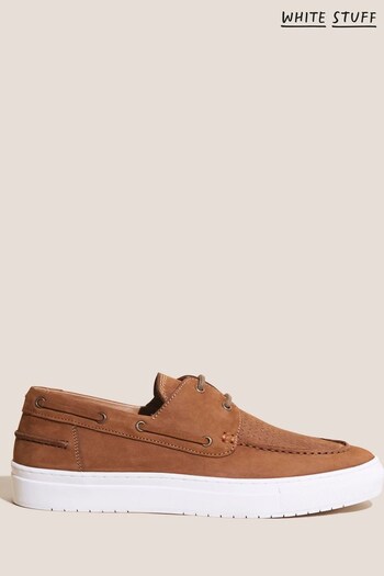 White Stuff Leather Woven Boat Brown Shoes (D82364) | £75