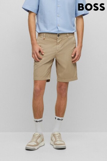 BOSS Natural Schino Slim Fit Stretch Cotton Chino Shorts neck (D82527) | £89