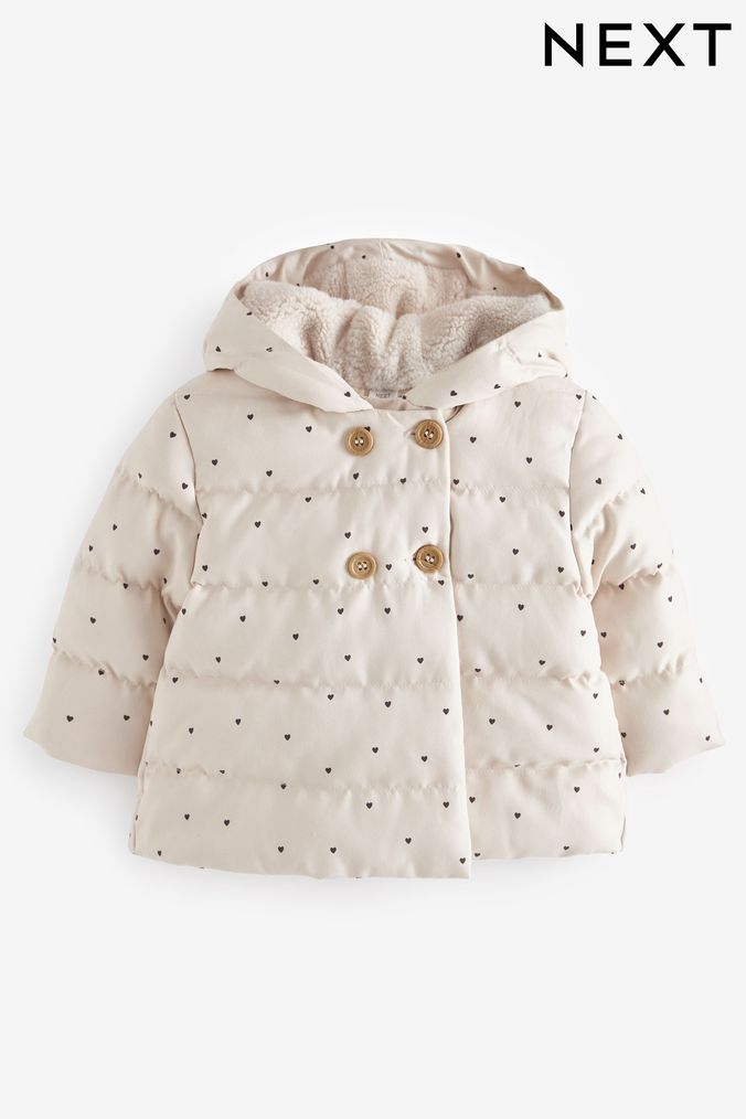 Cream Heart Padded Baby Jacket With Hood (0mths-2yrs) (D82574) | £22 - £24