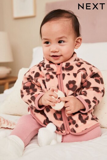 Pink Animal Print Baby Cosy Lightweight Fleece Jacket (0mths-2yrs) (D82575) | £10 - £11