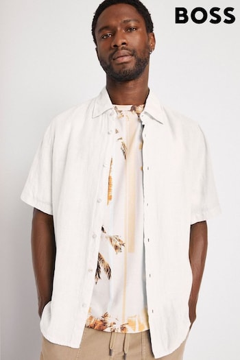 BOSS White Short Sleeve Linen Shirt (D82589) | £89
