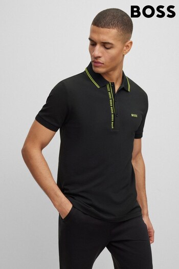 BOSS Black/Green Detailing Paule Branded Plackett Polo Shirt (D82610) | £99