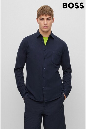 BOSS Navy Blue Garment Dyed Slim Fit Jersey Cotton Long Sleeve Shirt (D82620) | £99